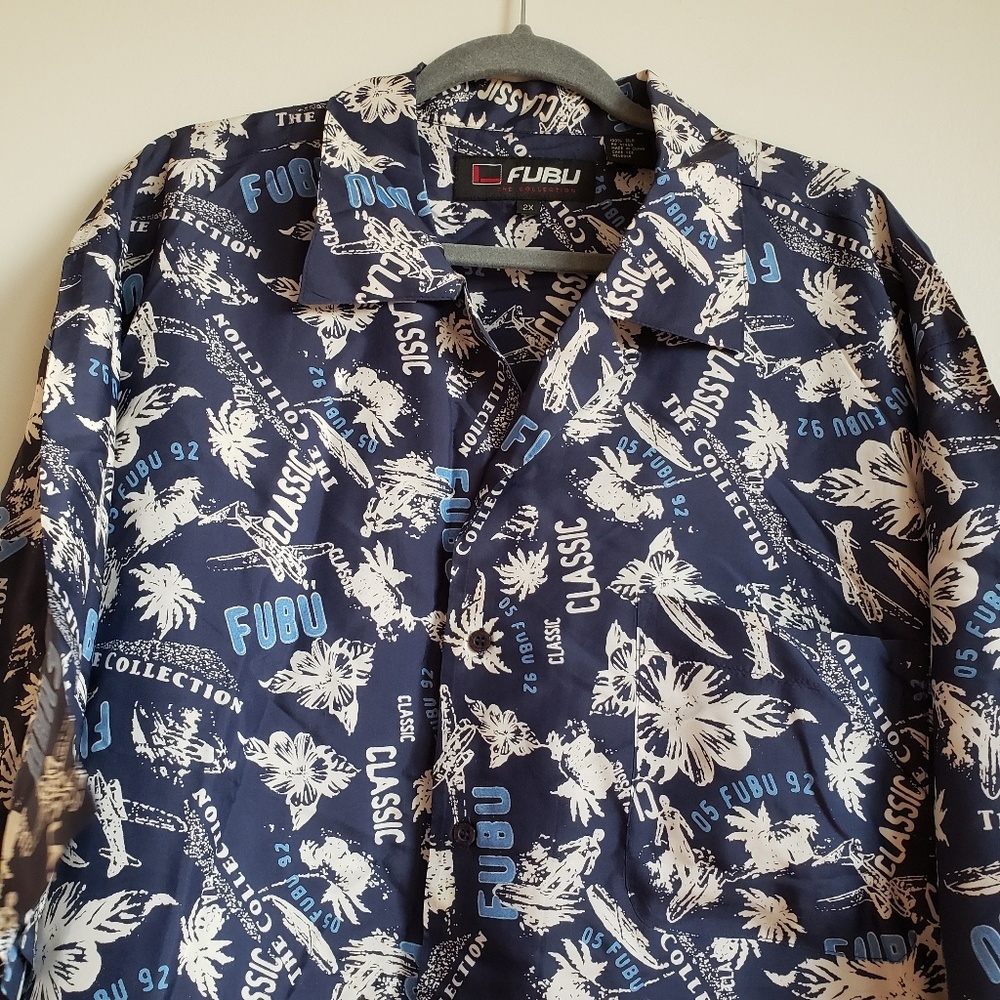 FUBU Silk Palm Tree Print Shirt
